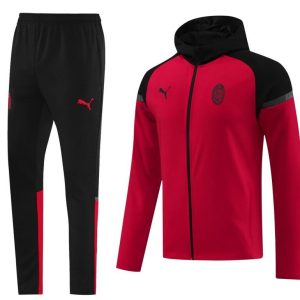 24/25 AC Milan Red/Black Hoodie Full Zipper Jacket +Long Pants