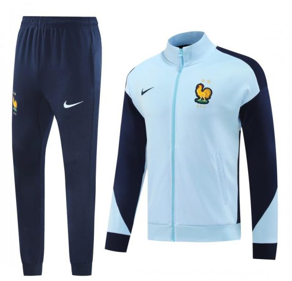 2024 France Light Blue Full Zipper Jacket +Long Pants