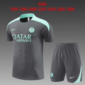 24/25 Kids PSG Grey Short Sleeve Jersey+Shorts