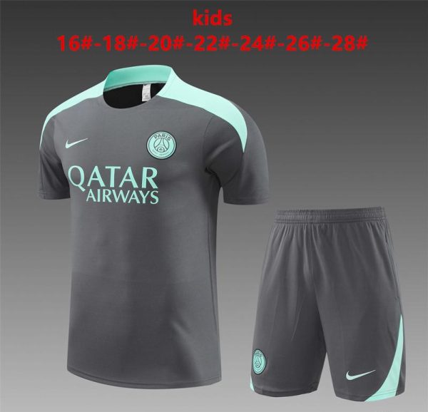24/25 Kids PSG Grey Short Sleeve Jersey+Shorts