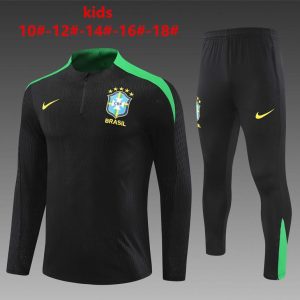 Player Version 2024 Kids Brazil Black Half Zipper Jacket+Long Pants