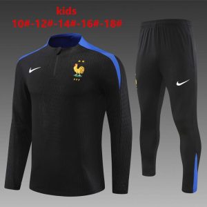 Player Version 2024 Kids France Black Half Zipper Jacket+Long Pants
