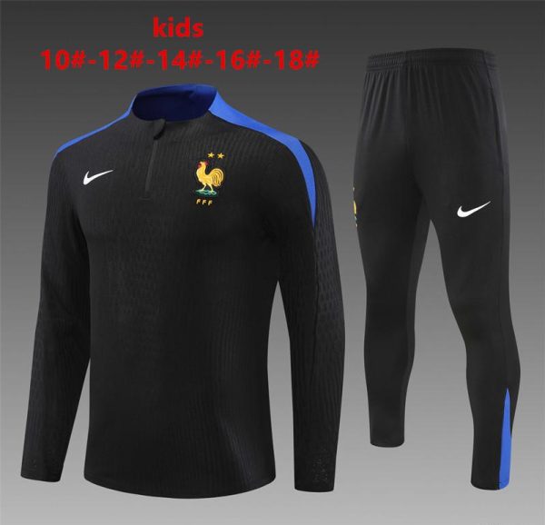 Player Version 2024 Kids France Black Half Zipper Jacket+Long Pants