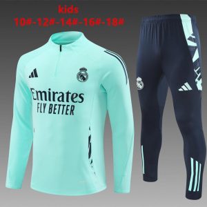 24/25 Kids Real Madrid Lake Blue Half Zipper Jacket+Long Pants