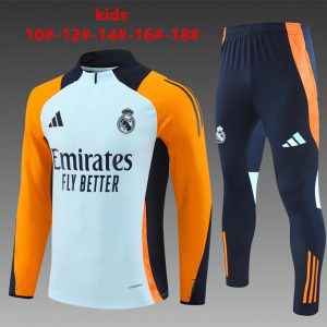 24/25 Kids Real Madrid Light Blue/Orange Half Zipper Jacket+Long Pants