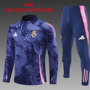 24/25 Kids Real Madrid Navy Dragon Half Zipper Jacket+Long Pants