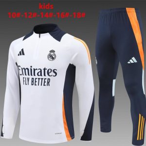 24/25 Kids Real Madrid White Half Zipper Jacket+Long Pants