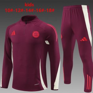 24/25 Kids Bayern Munich Wine Half Zipper Jacket+Long Pants