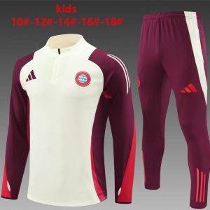 24/25 Kids Bayern Munich Light Yellow/Wine Half Zipper Jacket+Long Pants