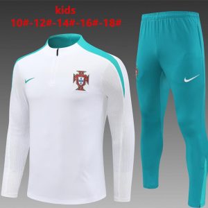 2024 Kids Portugual White Half Zipper Jacket+Long Pants