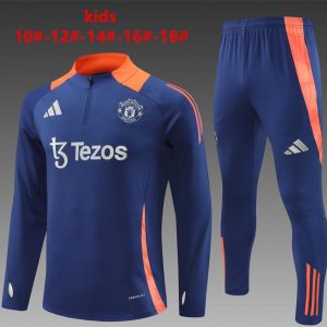 24/25 Kids Manchester United Navy Half Zipper Jacket+Long Pants