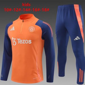 24/25 Kids Manchester United Orange Half Zipper Jacket+Long Pants