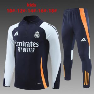 24/25 Kids Real Madrid White/Navy Half Zipper Jacket+Long Pants