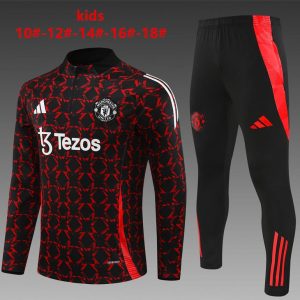24/25 Kids Manchester United Black/Red Special Half Zipper Jacket+Long Pants