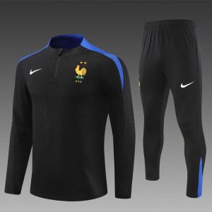 Player Version 2024 France Black Half Zipper Jacket+Long Pants