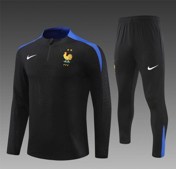 Player Version 2024 France Black Half Zipper Jacket+Long Pants