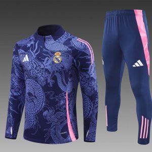 24/25 Real Madrid Navy Dragon Half Zipper Jacket+Long Pants