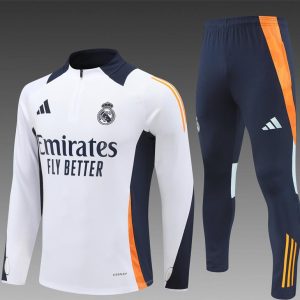 24/25 Kids Real Madrid White Half Zipper Jacket+Long Pants
