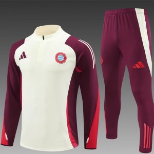 24/25 Kids Bayern Munich Light Yellow/Wine Half Zipper Jacket+Long Pants