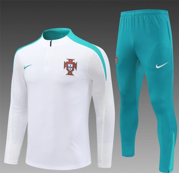 2024 Portugual White Half Zipper Jacket+Long Pants