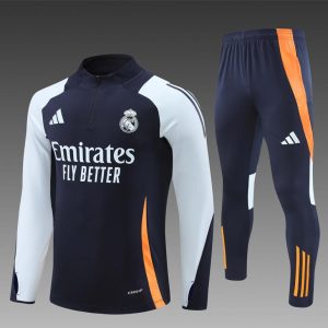 24/25 Real Madrid White/Navy Half Zipper Jacket+Long Pants