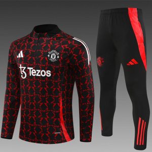 24/25 Manchester United Black/Red Special Half Zipper Jacket+Long Pants