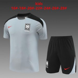 2024 Kids South Korea Grey Short Sleeve Jersey+Shorts
