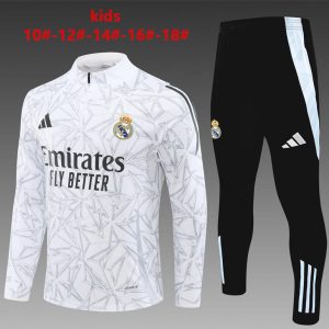 24/25 Kids Real Madrid White Special Half Zipper Jacket+Long Pants