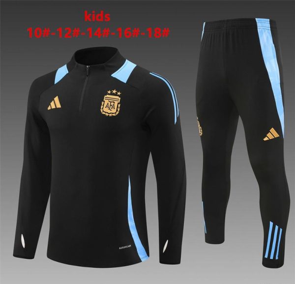 2024 Kids Argentina Black Half Zipper Jacket+Long Pants