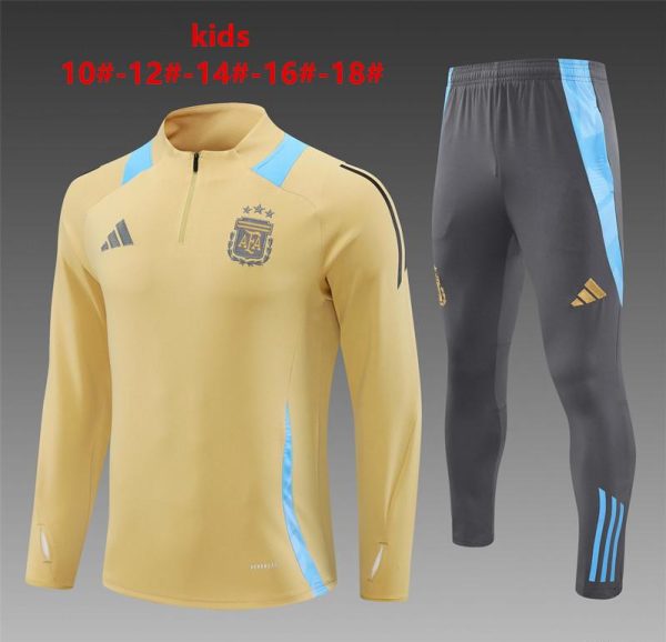 2024 Kids Argentina Golden Half Zipper Jacket+Long Pants