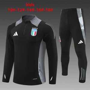 2024 Kids Italy Black Half Zipper Jacket+Long Pants