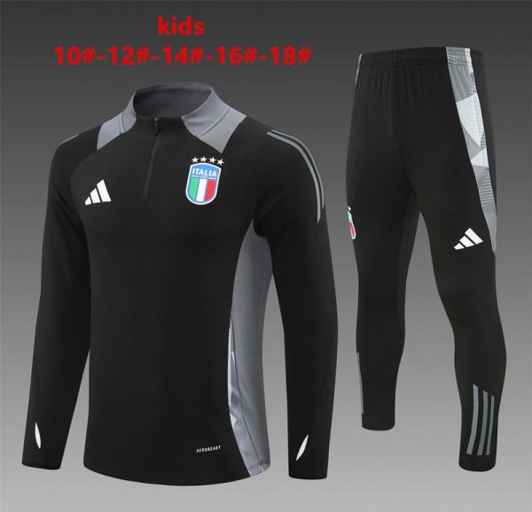 2024 Kids Italy Black Half Zipper Jacket+Long Pants
