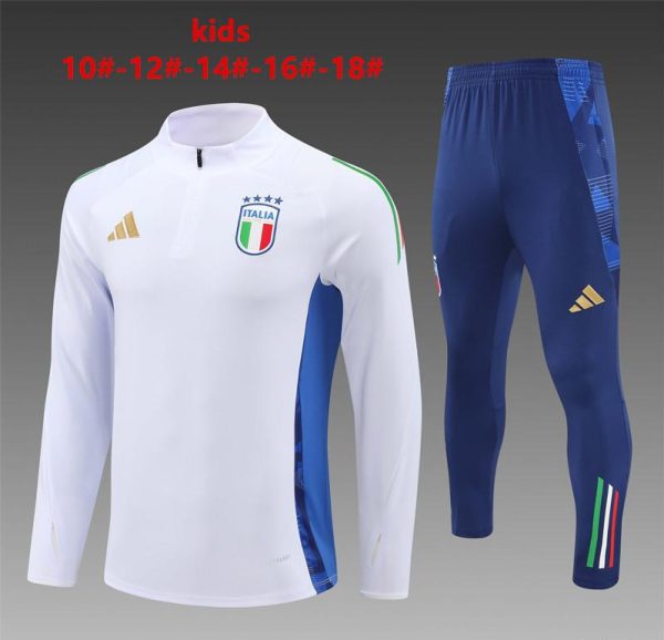 2024 Kids Italy White Half Zipper Jacket+Long Pants