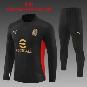 24/25 Kids AC Milan Black Half Zipper Jacket+Long Pants