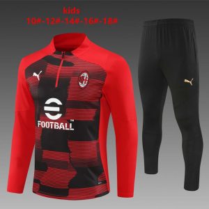 24/25 Kids AC Milan Red Half Zipper Jacket+Long Pants