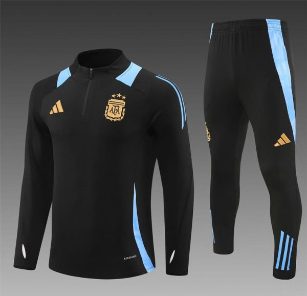 2024 Argentina Black Half Zipper Jacket+Long Pants
