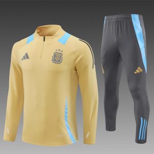 2024 Argentina Golden Half Zipper Jacket+Long Pants