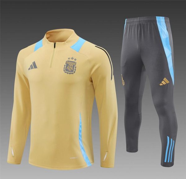 2024 Argentina Golden Half Zipper Jacket+Long Pants