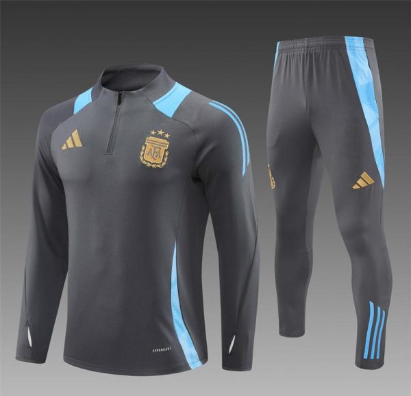 2024 Argentina Grey Half Zipper Jacket+Long Pants