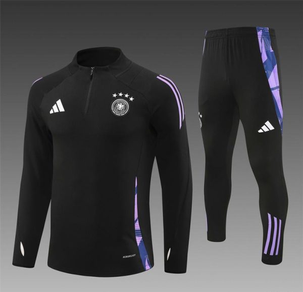 2024 Germany Black Half Zipper Jacket+Long Pants