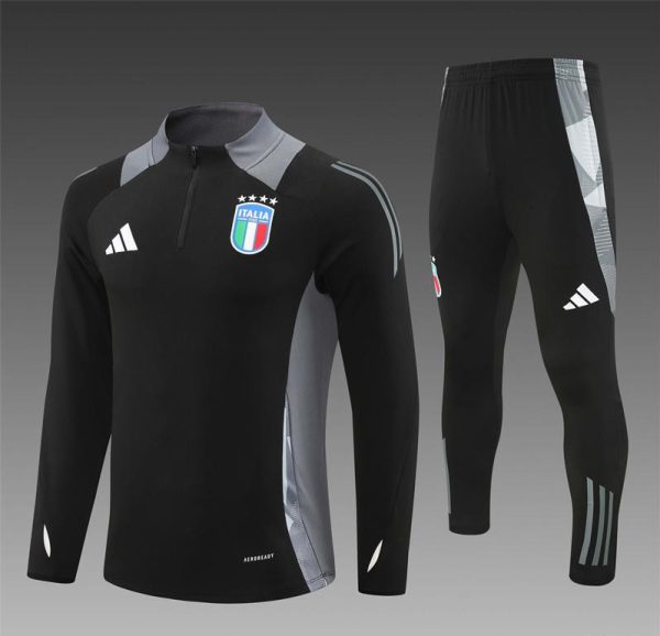 2024 Italy Black Half Zipper Jacket+Long Pants