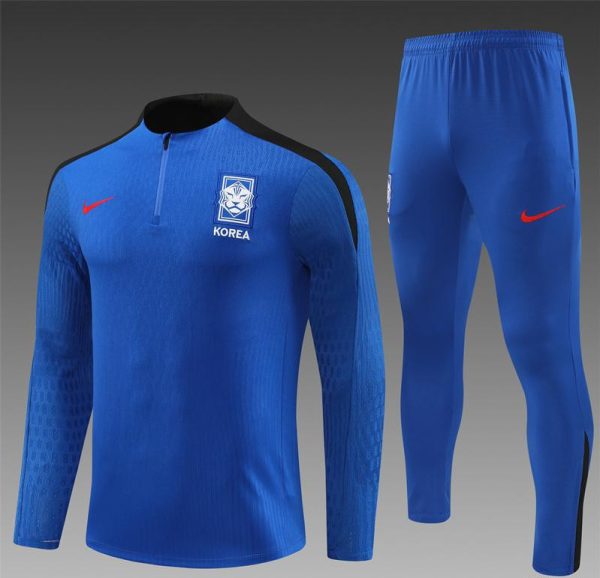 2024 South Korea Blue Half Zipper Jacket+Long Pants