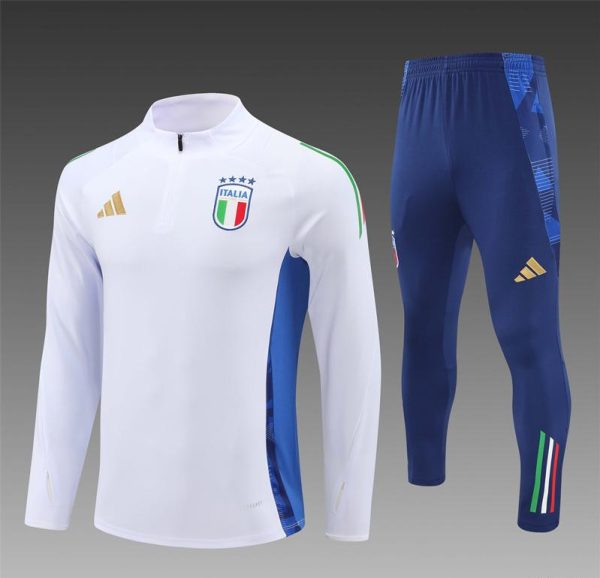 2024 Italy White Half Zipper Jacket+Long Pants