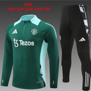 24/25 Kids Manchester United Green Half Zipper Jacket+Long Pants