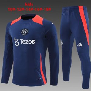 24/25 Kids Manchester United Navy Half Zipper Jacket+Long Pants