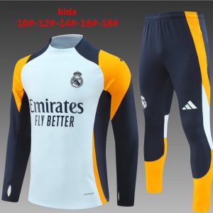 24/25 Kids Real Madrid Light Blue/Navy/Orange Half Zipper Jacket+Long Pants