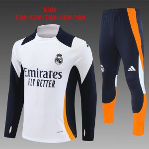 24/25 Kids Real Madrid White/Navy/Orange Half Zipper Jacket+Long Pants