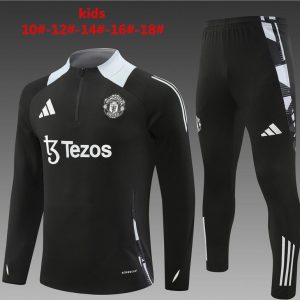 24/25 Kids Manchester United Black Half Zipper Jacket+Long Pants