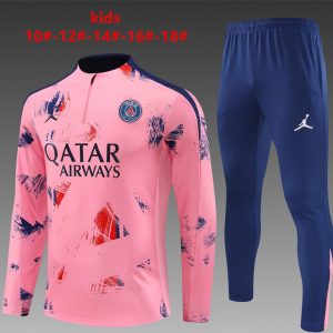 24/25 Kids PSG Pink Half Zipper Jacket+Long Pants