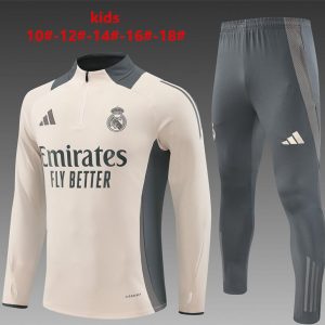 24/25 Kids Real Madrid Khaki Half Zipper Jacket+Long Pants